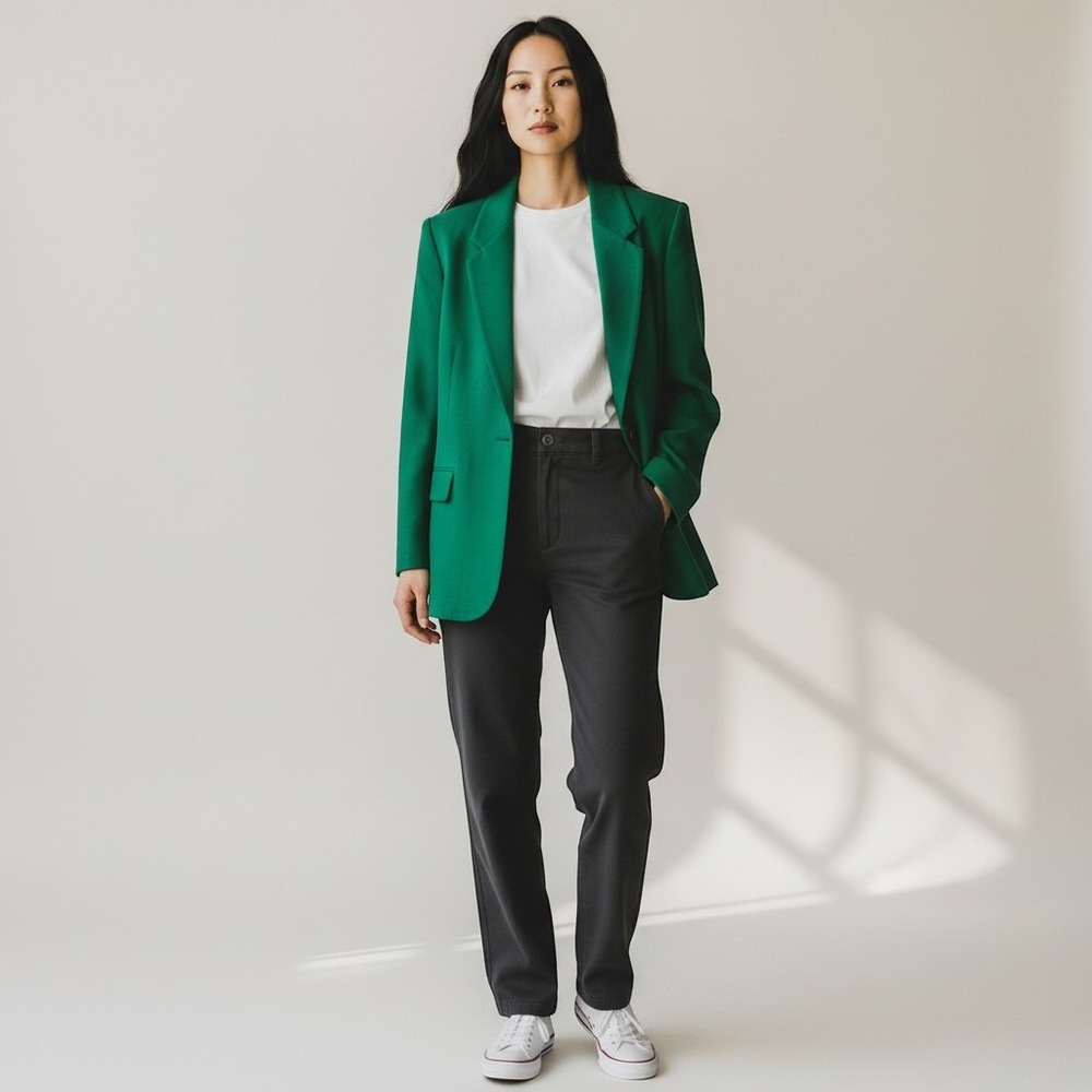 Alfred Dunner Vintage Kelly Green Wool Gold Button Structural Blazer USA Made 12